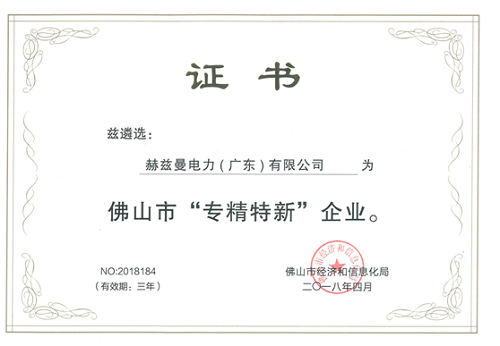 赫茲曼電力入選佛山首批“專(zhuān)精特新”企業(yè)！可喜可賀！